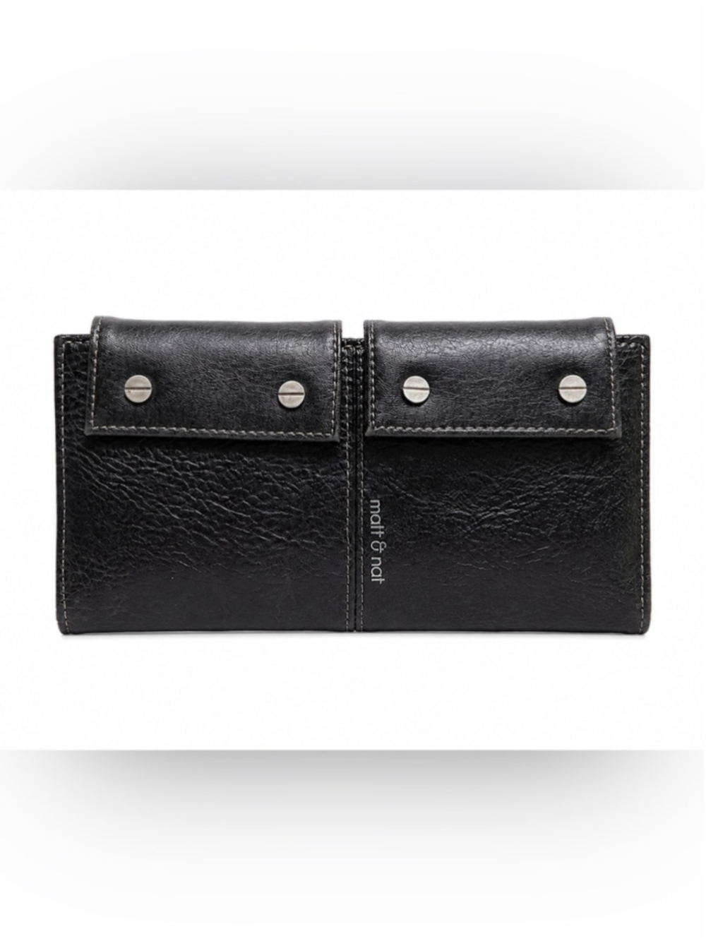 Matt & Nat Black Double Pocket Vegan Leather Wallet Y2K Moto